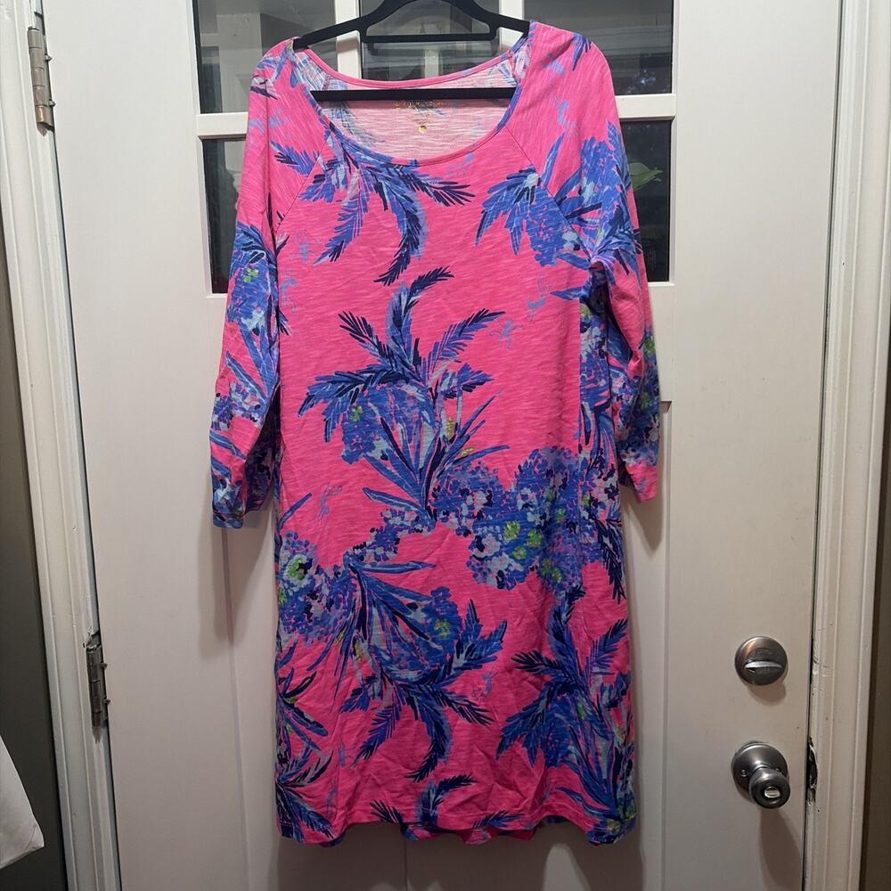 Lilly Pulitzer Pink Floral 3/4 Sleeve Shift Surfcrest swing dress XL